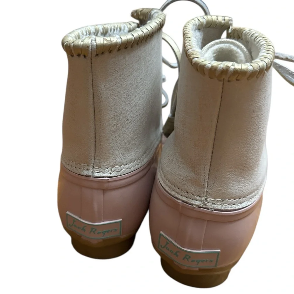 Jack Rogers Chloe Blush Metallic Pink and Cream Duck Rain Boots